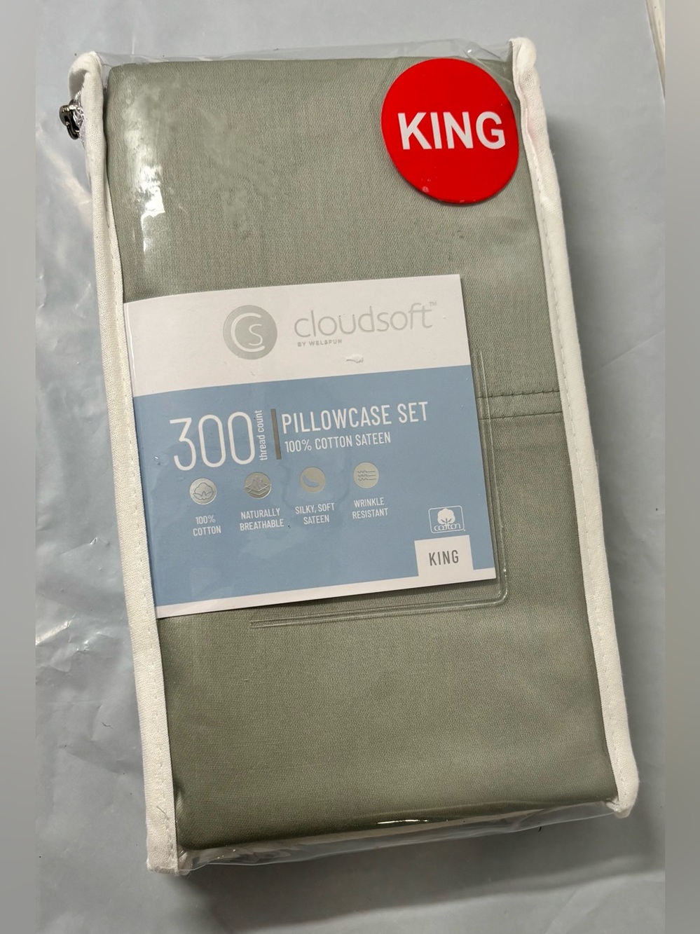 Cloudsoft King Pillowcase Set in Sage Green — 300 Thread Cotton Sateen